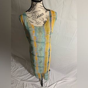 Magic tie dye maxi sleeveless abstract design overlay top vacation dress.Size 1X